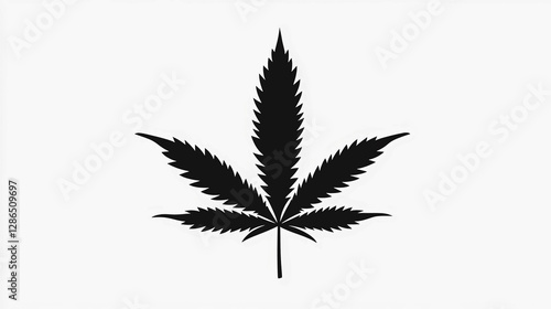 Marijuana leaf black silhouette on white background