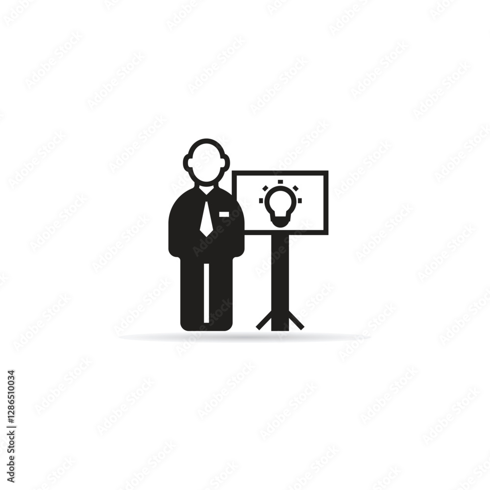 business presenting light bulb icon with shadow on white background business presenting light bulb icon with shadow on white background