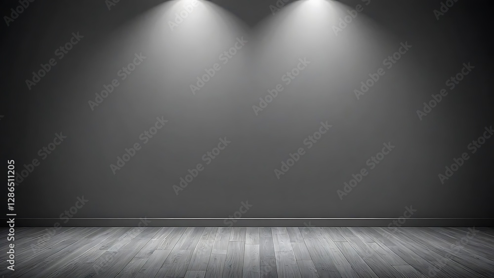 Empty Room with Gray Wall and Wood Floor, Stage Lighting Empty Room with Gray Wall and Wood Floor, Stage Lighting