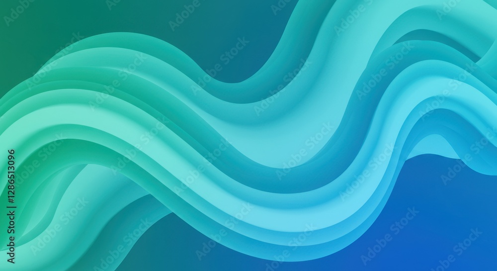 Fototapeta premium abstract waves, fluid curves, teal and blue gradients, flowing shapes, soft undulating lines, dynamic composition, smooth textures, digital art, minimalist design, aquatic theme, ethereal atmosphere,