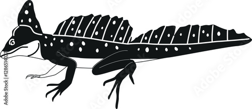 Exotic iguana black-and-white vector illustration