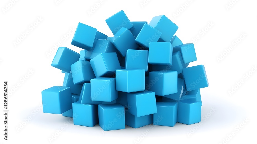 Obraz premium Floating Blue Cubes Network Symbolizing Data and Innovation