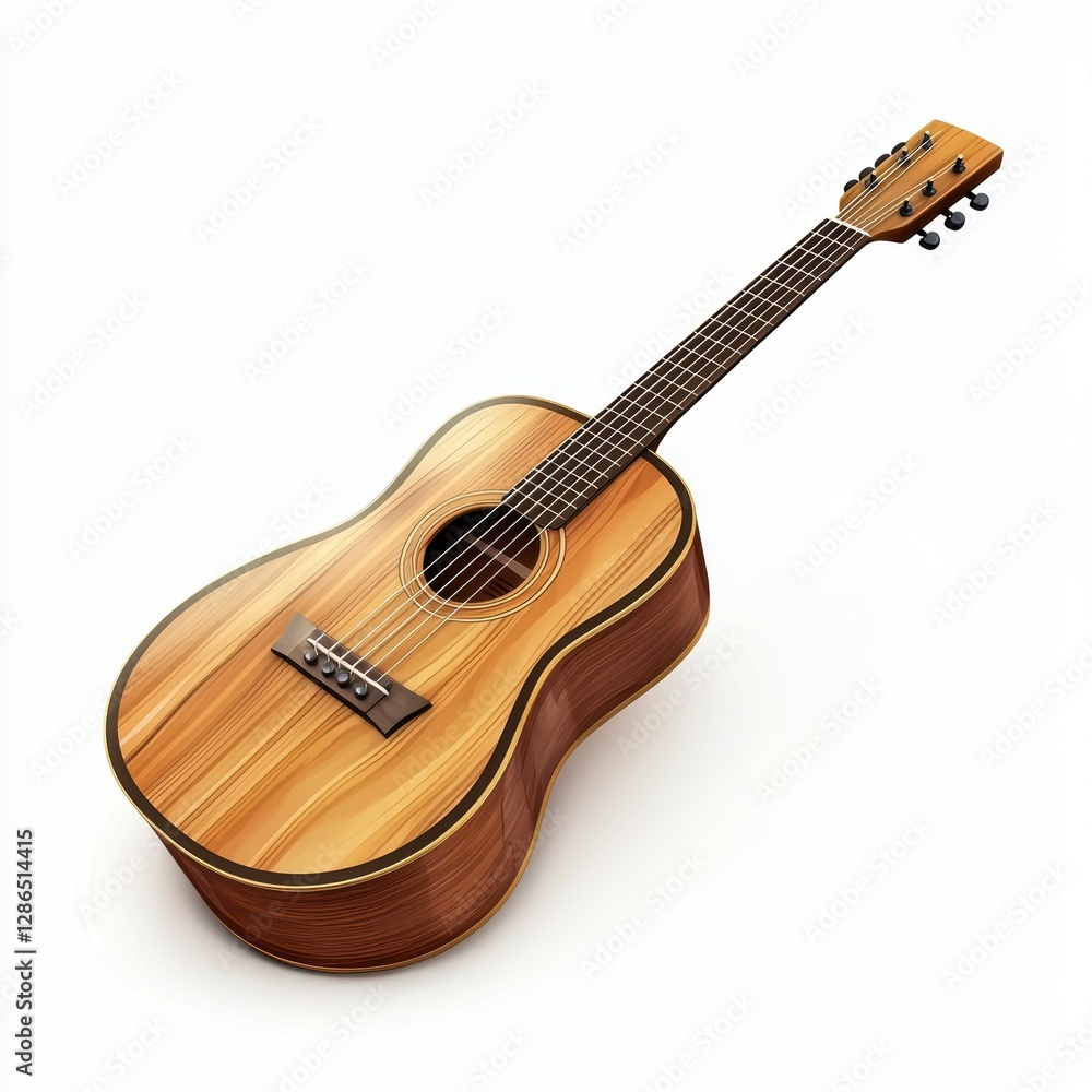 Fototapeta premium Guitar with wooden texture isolated on white background