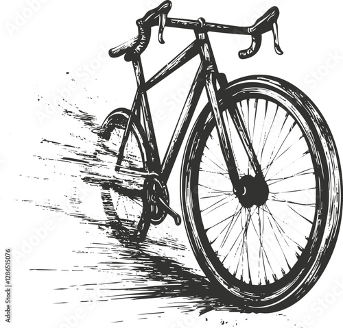 Illustration of a speeding bicycle in a dynamic ink sketch style.