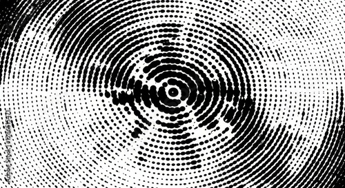halftone pattern, circular gradient, black and white, dots, radial design, optical illusion, abstract, minimalist, geometric, symmetrical, fade effect, monochrome, concentric circles, high contrast, g