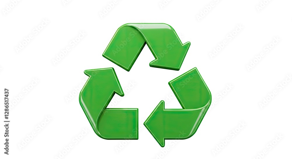 Green Recycle Symbol on White Background Showing Environmental Conservation Effort Green Recycle Symbol on White Background Showing Environmental Conservation Effort