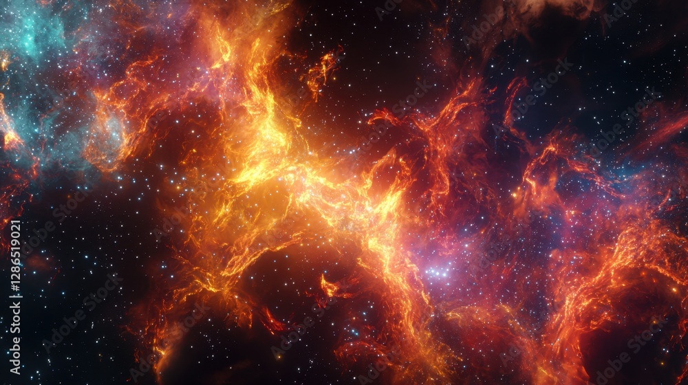 Naklejka premium A futuristic energy surge distorts a nebula into an endless cascade of glowing filaments