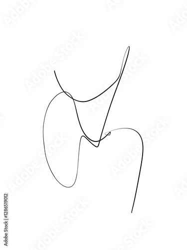 A portrait of a woman is drawn in one line style. Body expression. Printable art.	