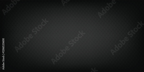 Dark grey abstract wide horizontal banner with hexagon carbon fiber grid and orange luminous lines. Technology vector background with orange neon lines