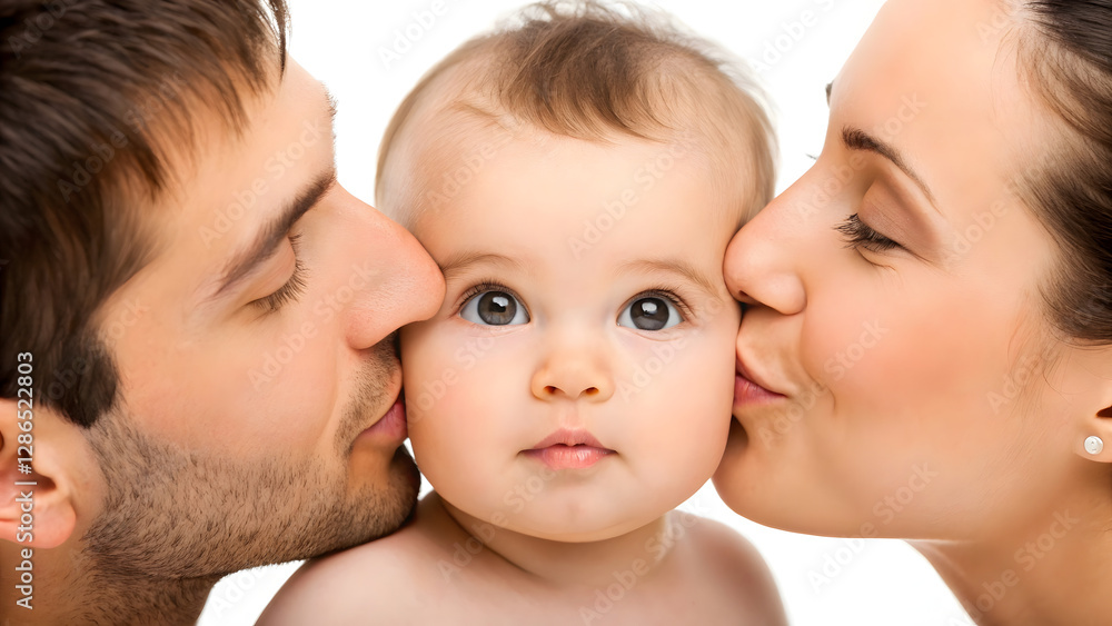 Three Family Members Bonding with Newborn Baby Three Family Members Bonding with Newborn Baby