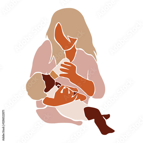 Mother bottle feeding her new born baby abstract