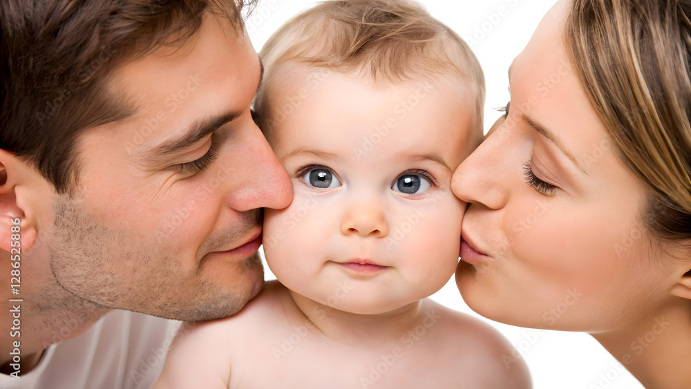 Three Family Members Bonding with Newborn Baby Three Family Members Bonding with Newborn Baby