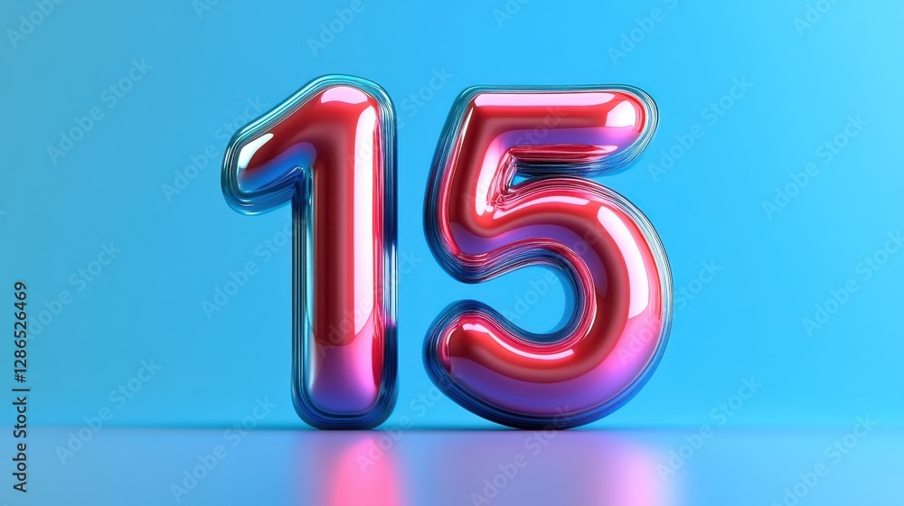 15 number in 3d style, realistic, has depth and thickness on a gradient blue background 15 number in 3d style, realistic, has depth and thickness on a gradient blue background