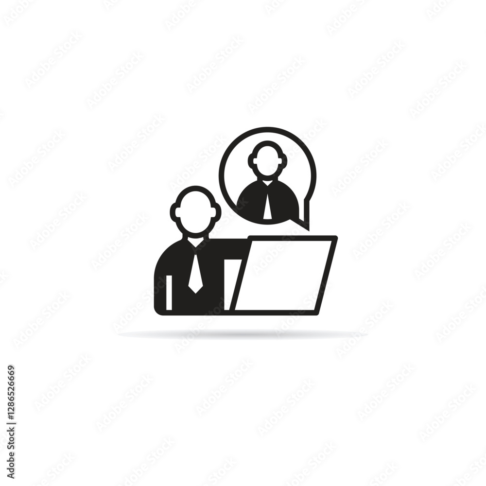 office worker meeting on laptop icon with shadow on white background office worker meeting on laptop icon with shadow on white background