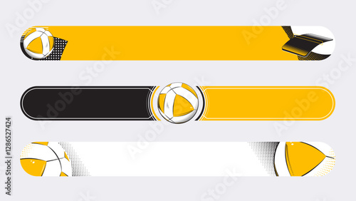 Set of lower third or sport banner design with teqball template isolated on white background.
