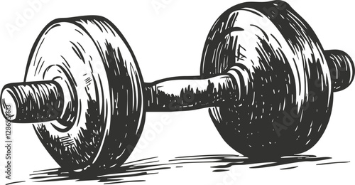 Hand-drawn illustration of a dumbbell for fitness and exercise themes.
