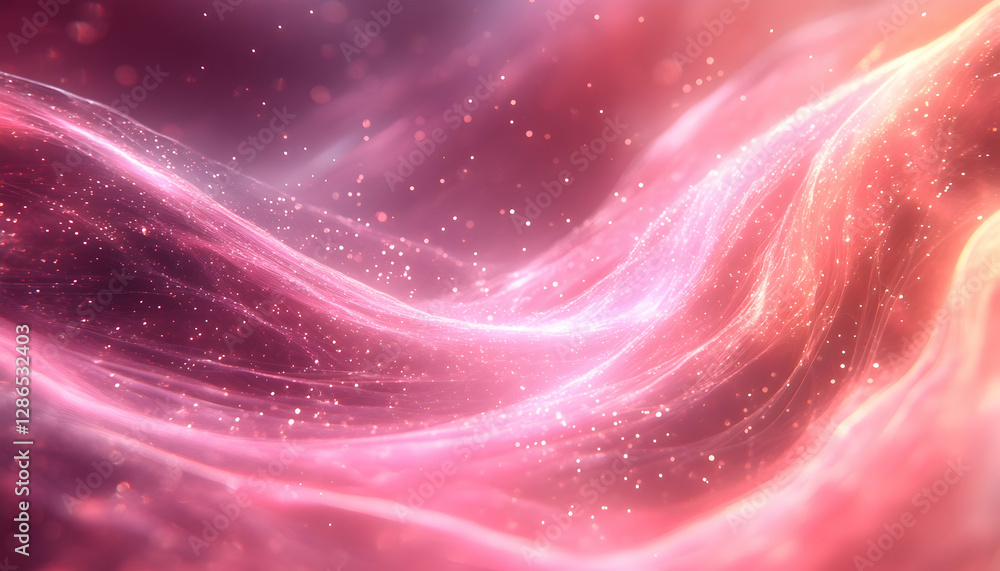 Abstract Background - Pink Flowing Waves with Sparkling Particles Abstract Background - Pink Flowing Waves with Sparkling Particles