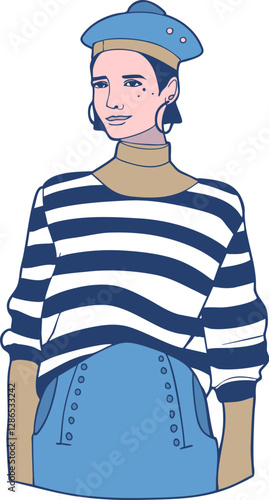 Femme avec un béret et une marinière