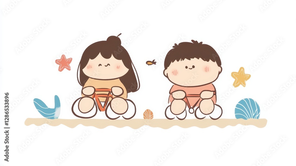 Cute Cartoon Characters Playing on Beach Cute Cartoon Characters Playing on Beach
