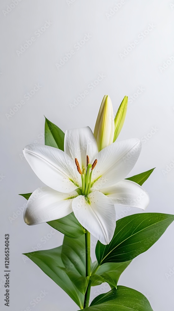 Elegant White Lily Close Up on Light Gray Background Elegant White Lily Close Up on Light Gray Background