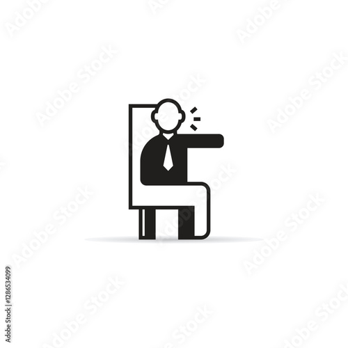 businessman sitting and blaming icon with shadow on white background