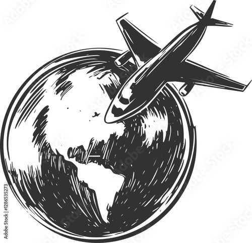 Illustration of an airplane flying over a globe, symbolizing global travel.