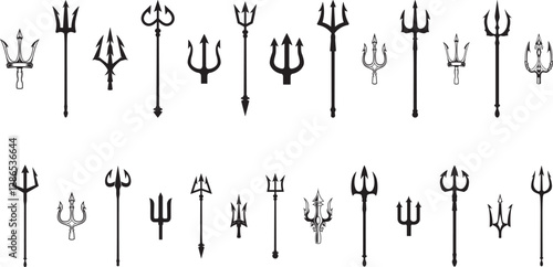 Trident Silhouette Set on White Background. Vector