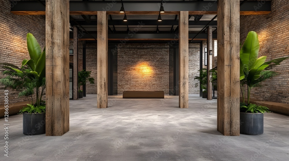 Abandoned Warehouse with Exposed Brick Walls and Aged Wooden Beams Conveying a Historic Industrial