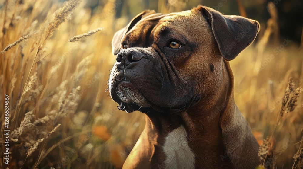 Majestic Boxer Dog in Autumn Field Majestic Boxer Dog in Autumn Field
