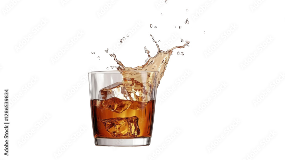 glass of whiskey splashing drink isolated on white background glass of whiskey splashing drink isolated on white background