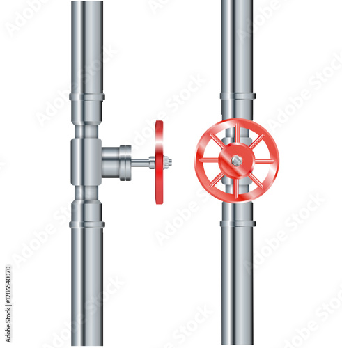Pipe. Metallic pipes plumbing fittings. Industry pipeline. Vector