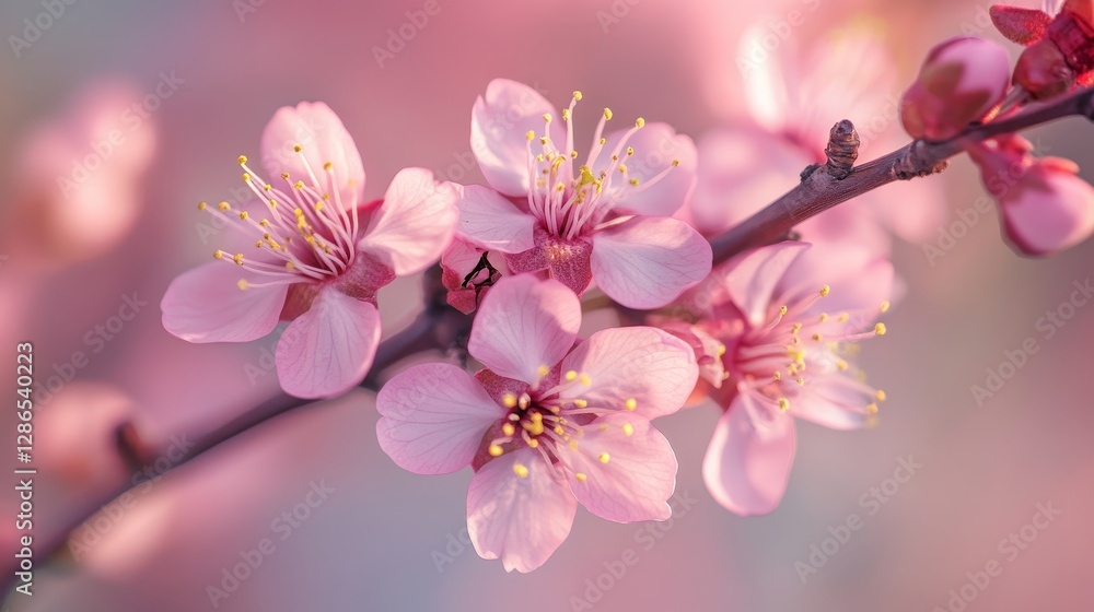 Delicate pink cherry blossoms in close-up view Delicate pink cherry blossoms in close-up view