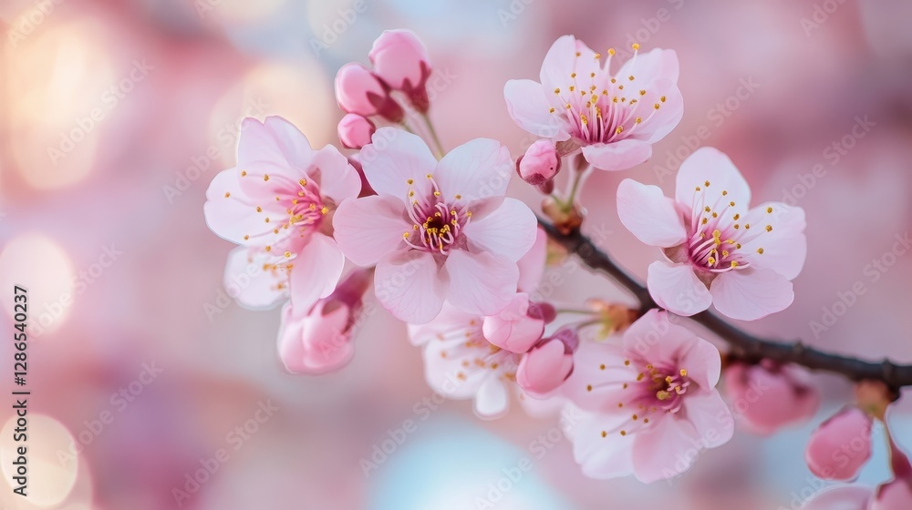 Delicate pink cherry blossoms in close-up view Delicate pink cherry blossoms in close-up view