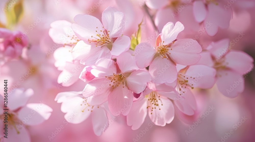 Delicate pink cherry blossoms in close-up view Delicate pink cherry blossoms in close-up view