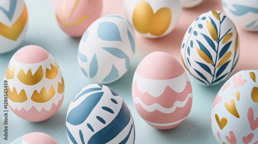 Fototapeta premium Colorful Easter eggs with gold accents. Premium background