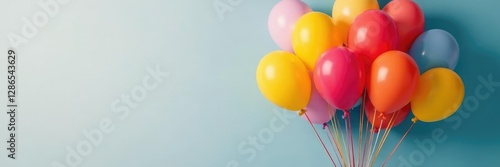 A bundle of multicolored balloons with ribbon, bundles, strings, clusters