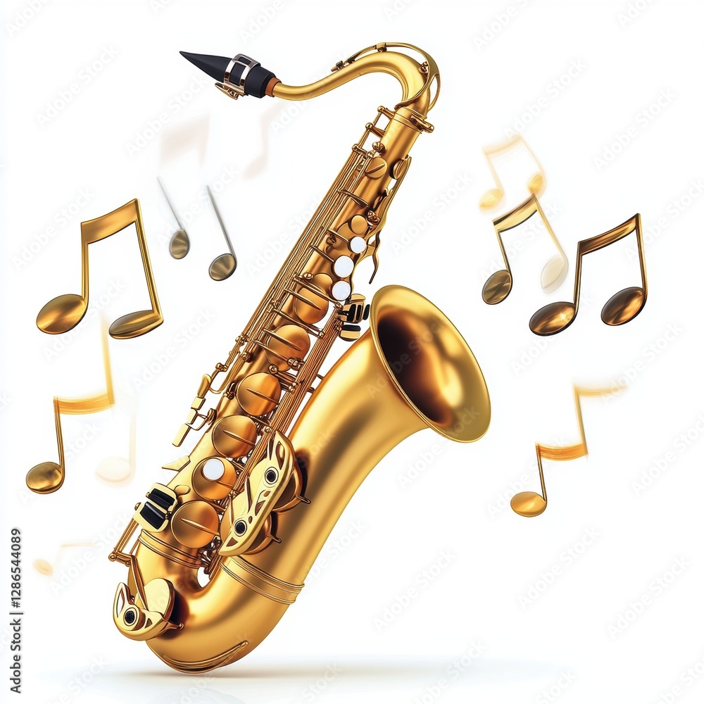 Fototapeta premium Saxophone with musical notes isolated on white background