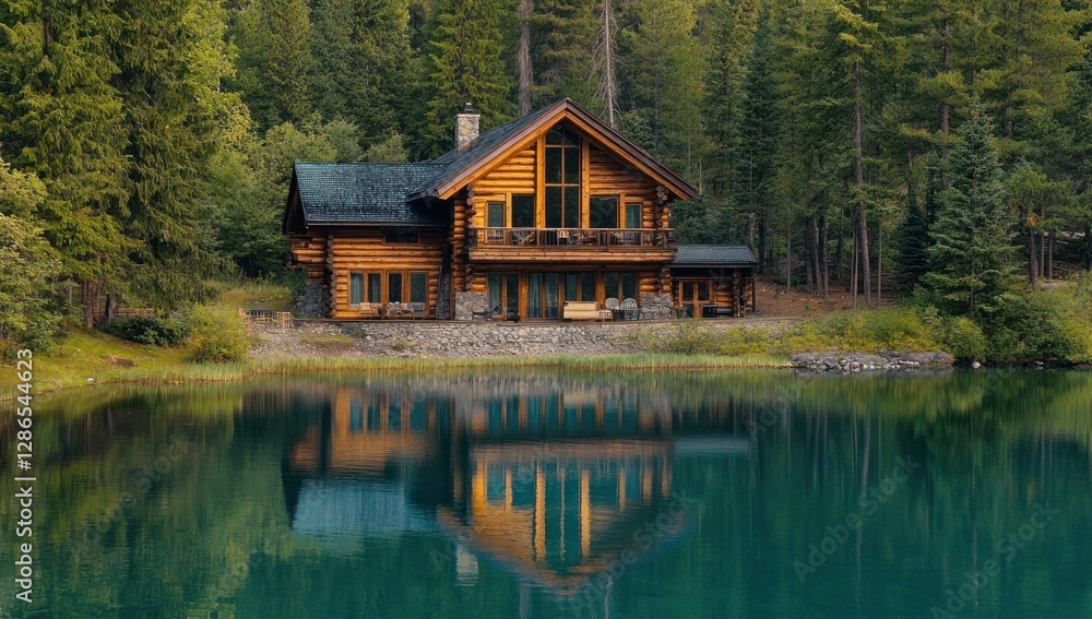 Serene Lakeside Log Cabin in a Lush Forest Serene Lakeside Log Cabin in a Lush Forest