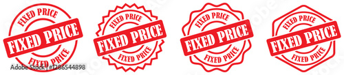 Fixed price zigzag badge isolated set on white background. Fixed price label design for marketing use. Business stamp showing fixed price tag. Bold fixed price seal for retail signs. Vector