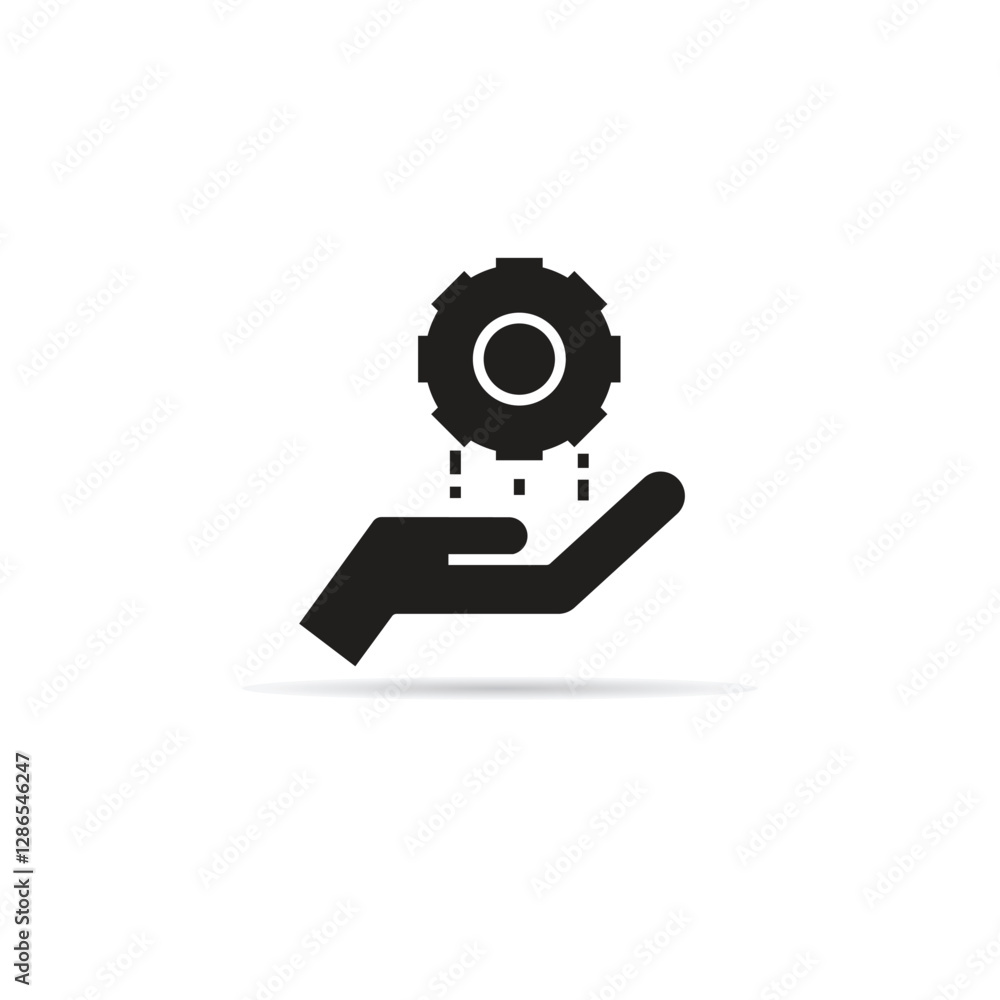 hand holding gear icon with shadow on white background hand holding gear icon with shadow on white background