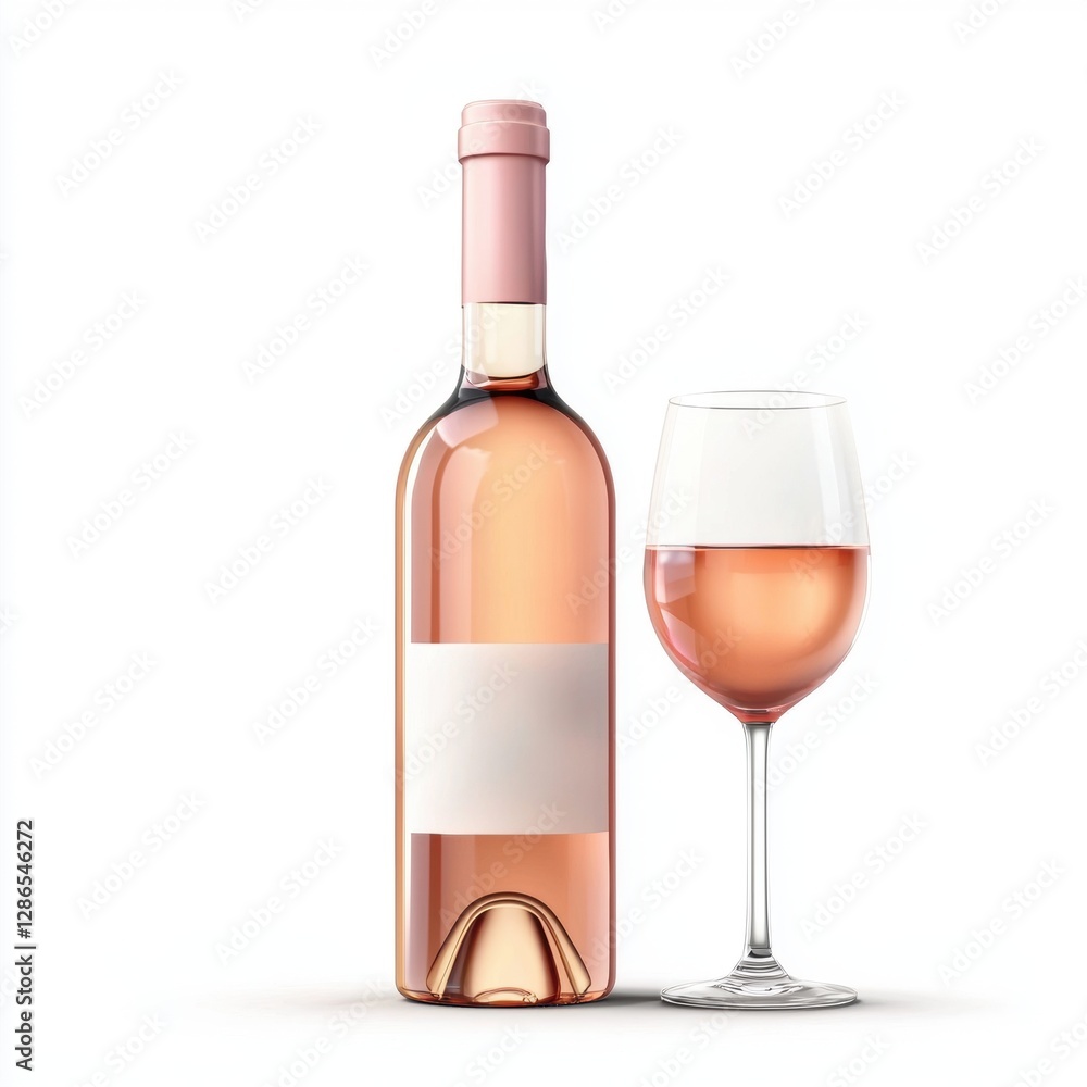 Wine bottle with a glass isolated on white background Wine bottle with a glass isolated on white background