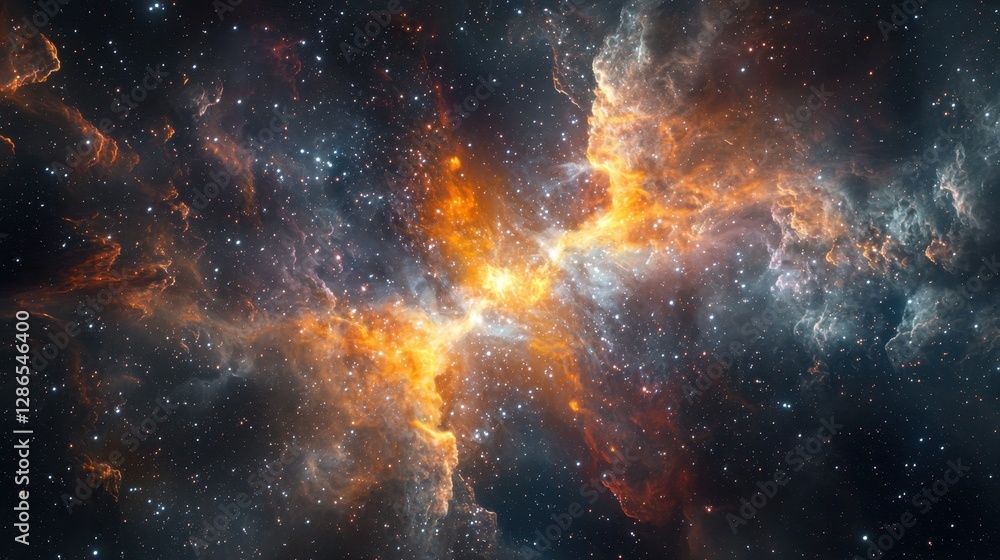 Naklejka premium A surreal cosmic rift tears through a nebula, revealing hidden galaxies beyond