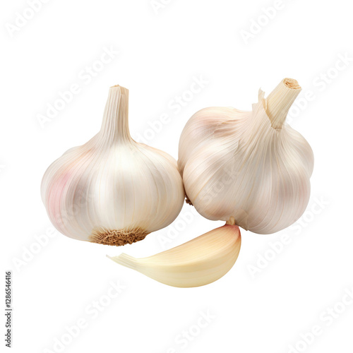 Fresh Garlic Heads and Cloves on transparent background 