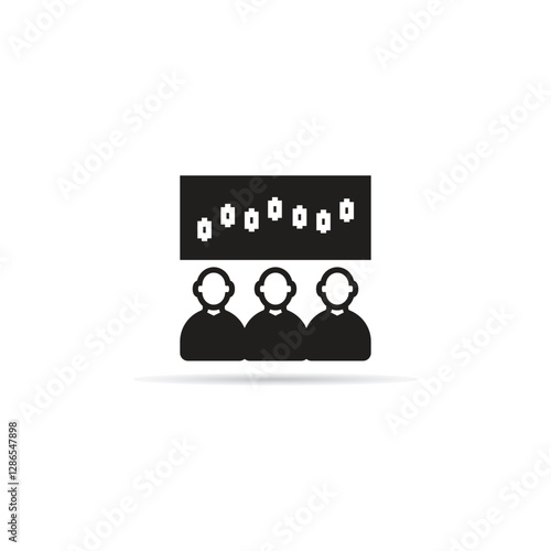 trader monitoring stock graph icon with shadow on white background