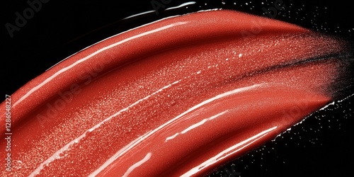 Close-up of shimmering red liquid with glossy highlights and sparkling particles on a black background