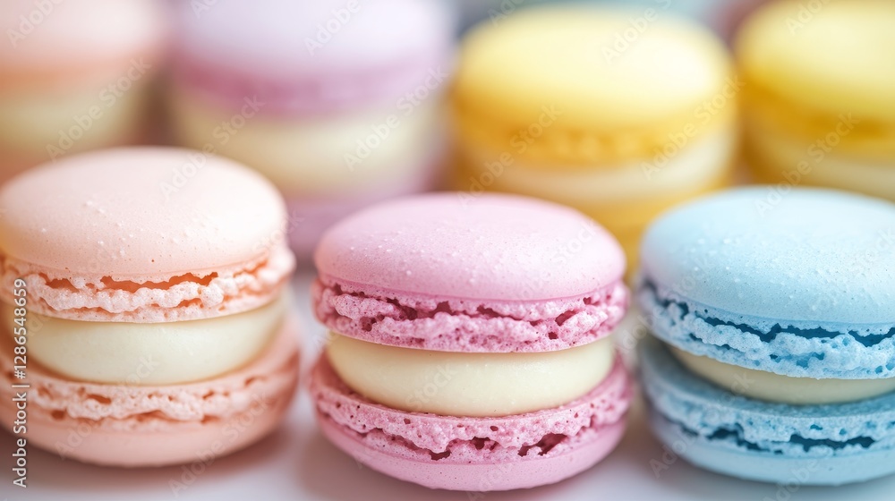 Pastel-colored French macarons close up Pastel-colored French macarons close up