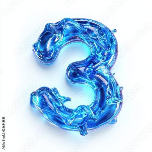 Of the number 3 made of electric blue plasma swirling with dynamic motion and glowing energy arcs, isolated on a clean white background