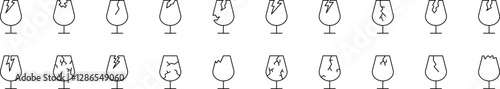 Pack of Broken Glass Related Line Icons. Outline Signs for Graphic and Web Design, Apps, Adverts, Various Cards