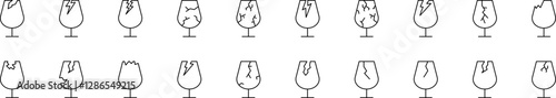 Broken Glass Bundle of Related Line Icons. Outline Signs for Graphic and Web Design, Apps, Adverts, Various Cards