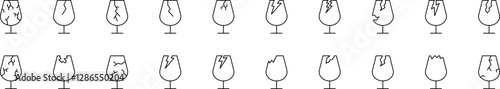 Broken Glass Line Icon Bundle. Outline Signs for Graphic and Web Design, Apps, Adverts, Various Cards